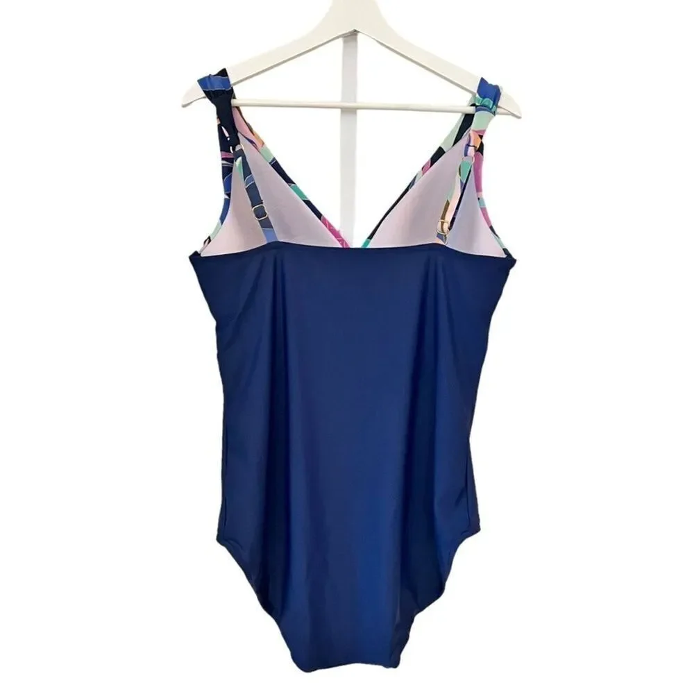Maxine Of Hollywood Floral V-Neck Drape Front One Piece Swimsuit